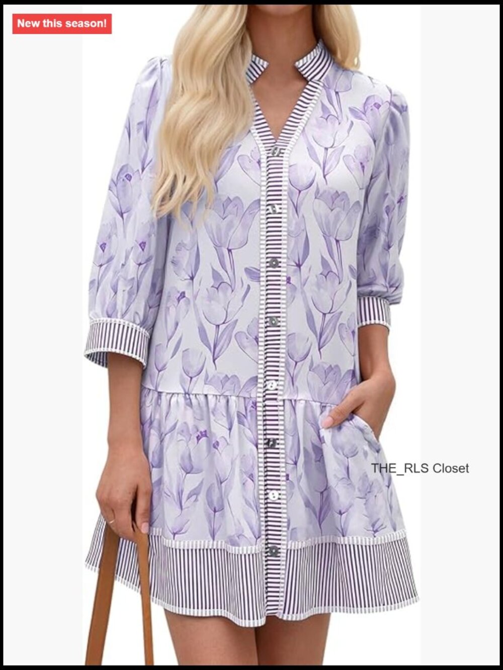 Floral Boho Mini Dress 3/4 Sleeve V Neck Button Down Shirt Dress